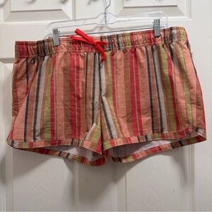 Prana Women’s Papaya Soleil Striped Mariya Swim Shorts, Pink Orange, Sz XL